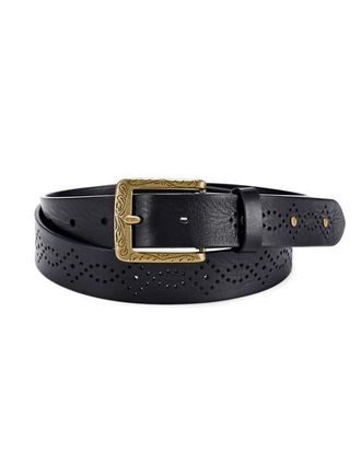 OLD TREND Daisy Genuine Leather Perforated Floral Detail Belt in Black at Nordstrom, Size Medium