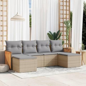 vidaXL Vidaxl - Juego De Sof&aacute;s Jard&iacute;n Con Cojines 6 Pzas Rat&aacute;n Sint&eacute;tico Beige