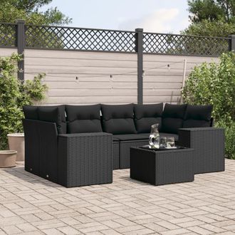vidaXL Set De Comedor De Jard&iacute;n 7 Pzas Y Cojines Rat&aacute;n Sint&eacute;tico Negro Vidaxl