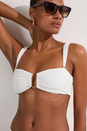 Karen Millen Detachable Strap Gold Trim Bikini Top in White at Nordstrom, Size X-Small