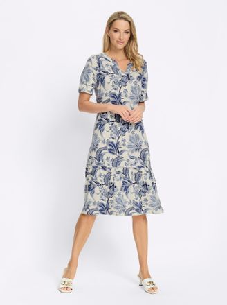 Heine Jerseykleid HEINE Jersey-Kleid, Damen, Gr. 34, Normalgr&ouml;ssen, champagner, marine, bedruckt, Jersey, 95% Viskose, 5% Elasthan, bedruckt, gebl&uuml;mt, gemus