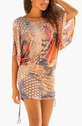 Lascana Womens Ruched Drawstring Dress in Orange Multi at Nordstrom, Size 2