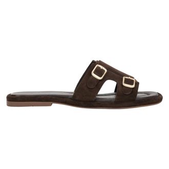 Estro & Luminara Velour Flat Slide Sandals - female - Estro - Sliders - Brown - 5 UK - Shoes