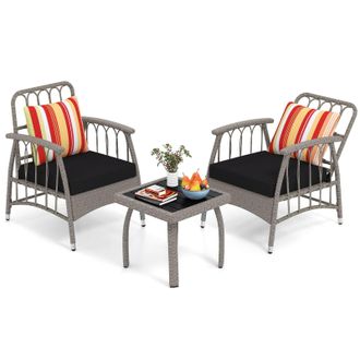 Costway Costway 3 PCS Patio PE Wicker Furniture Set Garden Coffee Table & Armchairs in Grey