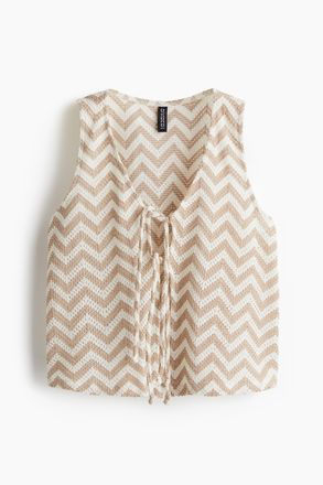 H&M Gilet aus Jacquardstrick mit Bindeb&auml;ndern - Beige/Zickzackmuster
