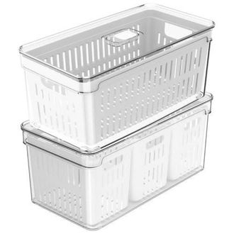 Ou Clear Stackable Fridge Organizer Bin with Drain Basket and Vented Lid, 2 Pack in Clear With White Drainer at Nordstrom