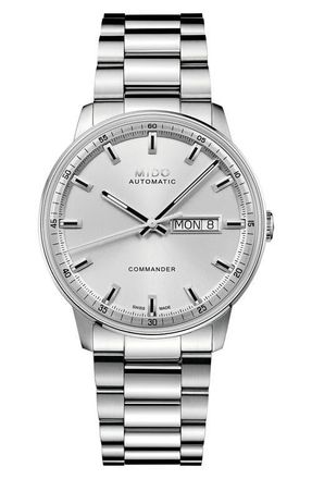 Mido Commander Datoday Automatic Bracelet Watch, 40mm in Silver at Nordstrom