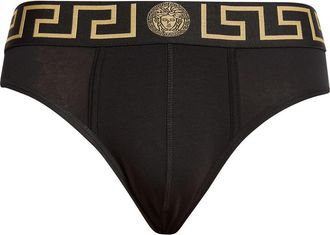 Versace 2-Pack Greca Border Stretch Cotton Briefs in Black Gold Greek Key at Nordstrom, Size 6