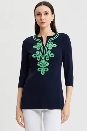 Ming Wang Classic Soutache Soft Knit Tunic in Indigo/kelly Green/ivory at Nordstrom, Size X-Large