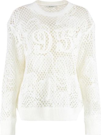 Max Mara Farea Katoenen Trui met Ronde Hals - Dames - Ronde hals truien - Wit - L - Katoen - Truien & Vesten