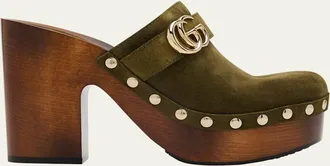 Gucci Marmont GG Suede Platform Clogs