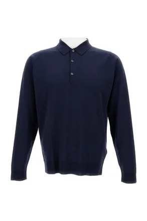 John Smedley Midnight Blue Long-Sleeved Polo In Extra-Fine Merino Wool