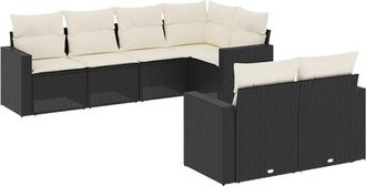 vidaXL Set De Comedor De Jard&iacute;n 7 Pzas Y Cojines Rat&aacute;n Sint&eacute;tico Negro Vidaxl