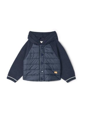 Fragile Quilted Hood Coat with Knit Sleeves and Snap Closure in Navy at Nordstrom, Size 12M