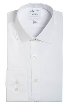 Stantt Contemporary Fit Performance Twill Dress Shirt in White at Nordstrom, Size 17 - 36
