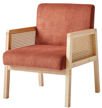 Nordlys Scandinavian Lounge Armchair with Wooden Frame & Caning in Red