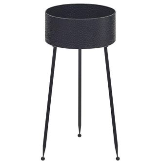 Beliani Soporte Para Plantas Hierro Negro 29 X 26 X 50 Cm Metal Para Interiores Y Exteriores Industrial Moderna Resistente A Rayos Uv Patas Tr&iacute;pode Leika