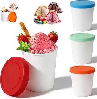 No Brand Bandejas Para Helado - Paquete De 4 - Recipientes Para Congelar - Reutilizables - Tapas De Silicona - Accesorios Para Hacer Helados - Rojo/azul/verde/
