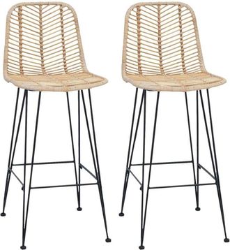 vidaXL Bar Chair 2 pcs Natural 44.5 x 53 x 111 cm Rattan and Iron vidaXL