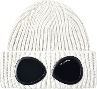 C.P. Company White Lens Gauze Ribbed Knit Beanie