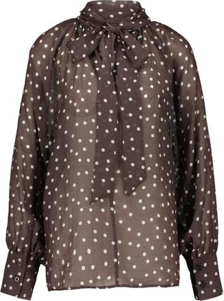 SoSUE Dotty Strik blouse - Dames - Blouses & Shirts - Bruin - Maat: Xs/S Katoen