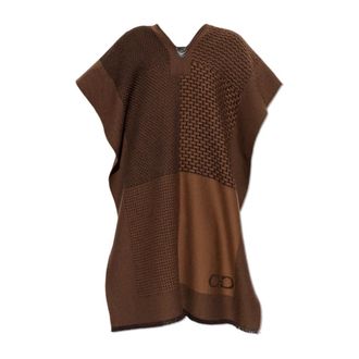 Ferragamo Capes, female, Brown, Size: ONE SIZE Wool Poncho with Logo
