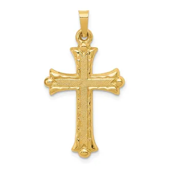 Diamond2Deal 14k Yellow Gold Hollow Fleur De Lis Cross Pendant