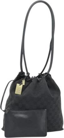 Gucci Pre-owned Canvas Bucket Bag - Dames - Vintage Tas - Zwart - ONE Size - Leer - Vintage