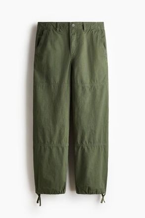 H&M Relaxed Fit Trousers in Khaki Green at Nordstrom, Size 28
