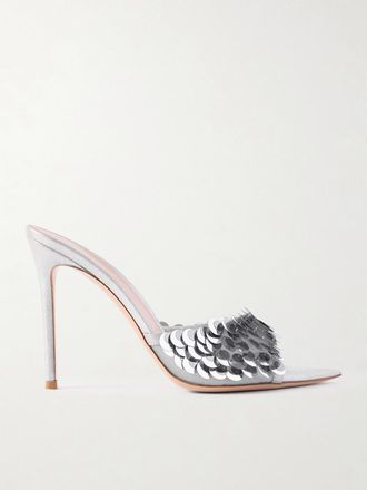 Gianvito Rossi Mule In Mesh Con Paillettes - Argento