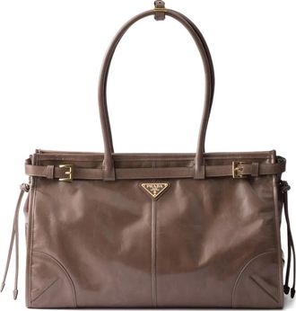 Prada Borsa tote Bonnie grande in pelle - Marrone