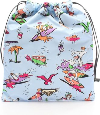 Prada Blue Multi-Color Nylon Leather Pouch (Pre-Owned)