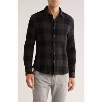 John Varvatos Luca Plaid Button-Up Shirt in Black at Nordstrom, Size Xx-Large