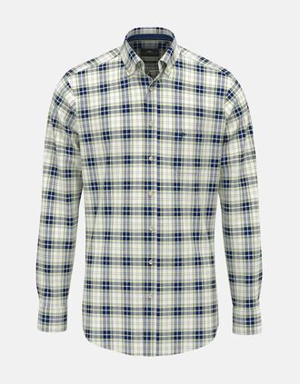 Fynch-Hatton Mens Washed Oxford Check Shirt Harbour Blue - Size: 42/Regular