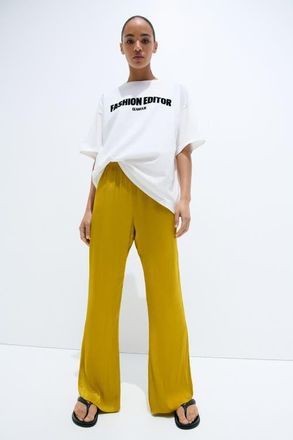 H&M Flared Satin Trousers in Mustard Yellow at Nordstrom, Size Xx-Small