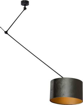 QAZQA Cl&aacute;sico/antiguo L&aacute;mpara Colgante Negra Con Pantalla De Terciopelo Verde De 35 Cm - Blitz Acero /terciopelo /textil Adecuado Para Led Max. 1 X 60 Watt 