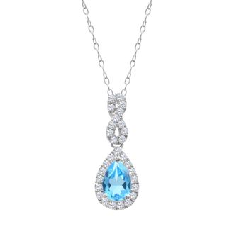 Diamond2Deal Sterling Silver Swiss Blue Topaz with White Zircon Pendant Necklace 18