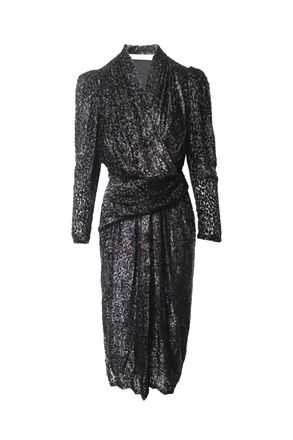 Iro Xonina Wrap-Effect Metallic Devor&eacute; Velvet Midi Dress In Black Viscose