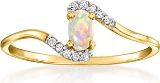 RS Pure by Ross-Simons Opal Swirl Ring With Diamonds in 14kt Yellow Gold