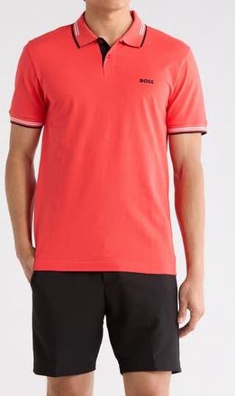 BOSS Pail Tipped Stretch Cotton Knit Polo in Open Red at Nordstrom Rack, Size Small