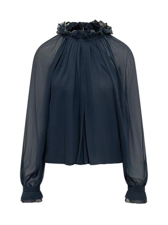Alberta Ferretti Blue Mock Collar Top