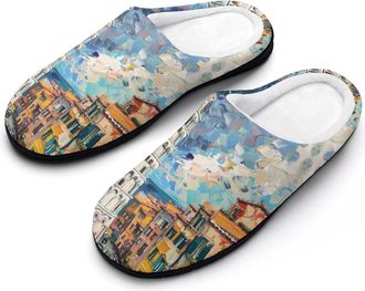 Generic Cinque Terre And Pisa Tower Funny Mens Cotton Slippers Soft Non-Slip Rubber Sole House Slipper Indoor Outdoor