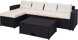 Hhg Conjunto De Polirrat&aacute;n Hhg-080, Conjunto De Balc&oacute;n/jard&iacute;n/sal&oacute;n Sof&aacute;, Compartimento, Negro, Cojines Crema-beige
