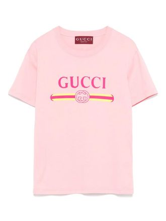 Gucci logo-print cotton t-shirt - women - Cotton - M - Pink