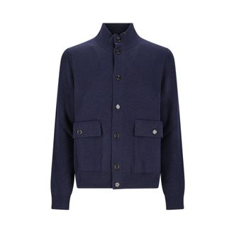 Lardini Cardigans, male, Blue, Size: XL Double Knit Jacket for Men