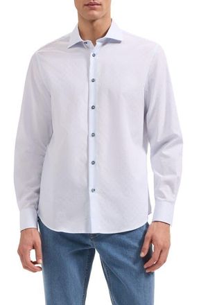 Bugatchi Axel Shaped Fit Diamond Jacquard Stretch Button-Up Shirt in Salt at Nordstrom, Size Xxx-Large