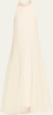 Brunello Cucinelli Crispy Silk Chiffon Drop-Waist Sleeveless Maxi Dress