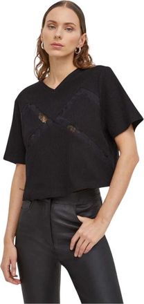 Remain Rib T-shirt met kanten inzetstukken - Dames - T-shirts - Zwart - S - Katoen - Tops