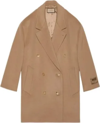 Gucci Jassen, Dames, Bruin, S, Wol, Embroidered Label Coat