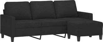 vidaXL Vidaxl - Sof&aacute; De 3 Plazas Con Taburete De Tela Negro 180 Cm